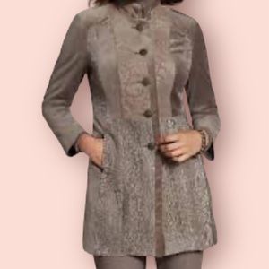 Chico's Taupe Mixed Jacquard/Velvet Duster Coat 1(8)